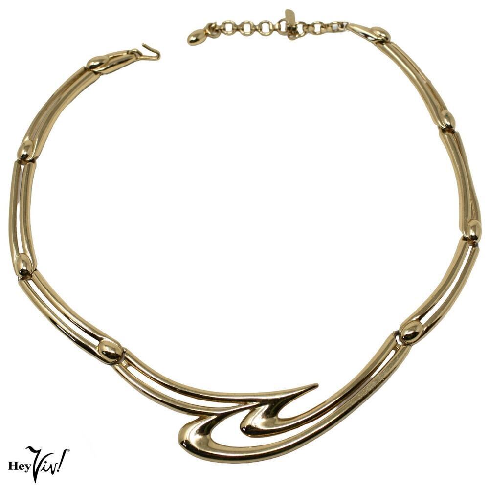 Vintage Monet Statement Necklace 16" Choker Curved Modernist Design - Hey Viv